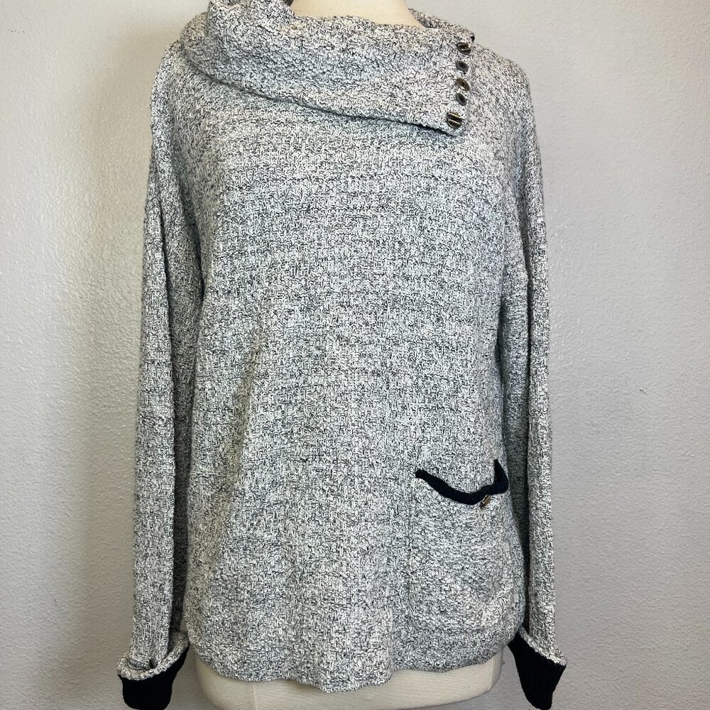 Margaret Winters Womens Gray Ivory Black Sweater Cowl‎ Neck Size Medium